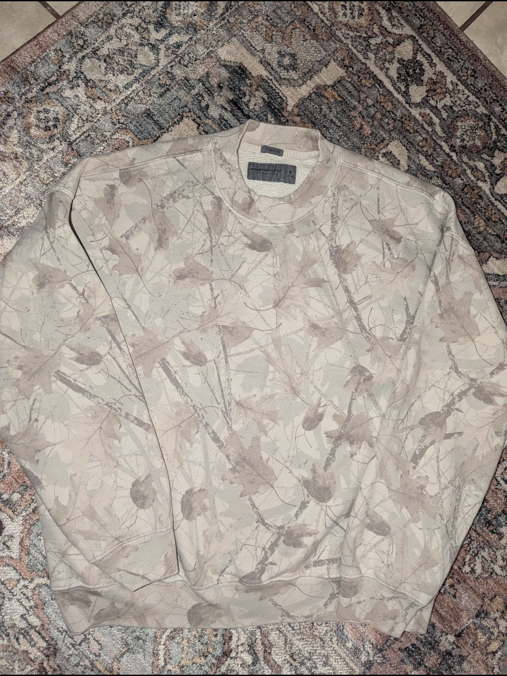 Abercrombie & Fitch Beige Camouflage Leaf-Print Crewneck Oversized Sweater